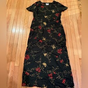 VTG Byer California Green Maxi Tie Back Dress Red Gold Floral Print Y2K 90s